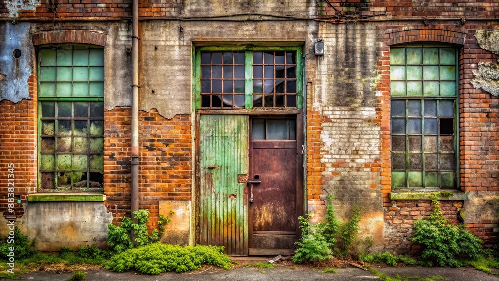 Canvas Prints Abandoned building with a weathered door , urban exploration, decay, spooky, eerie, old, entrance, worn, forgotten