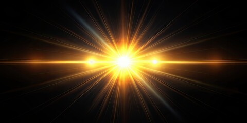 Obraz premium Abstract natural sun flare on black background , sunlight, lens flare, bright, abstract, glow, burst, celestial, sunny