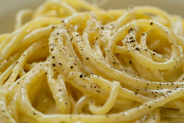 Close-up of Spaghetti Cacio e Pepe.