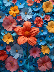 Obraz premium Vibrant Flower Among Wilted Flowers 3D Flat Icon Concept