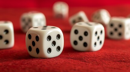D six board dice detail separated on a red background