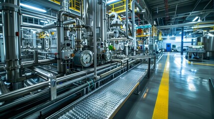 Obraz premium An industrial chemical plant utilizing automated systems for precise control of reaction conditions and output.