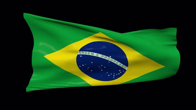  Brazil flag waving in the wind transparent background 4K resolution