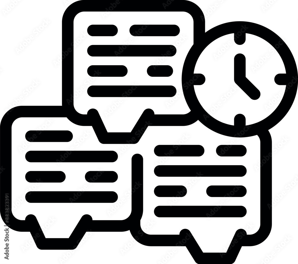 Poster simple line art icon of time management with clock and documents representing tasks