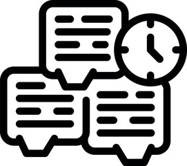 Simple line art icon of time management with clock and documents representing tasks