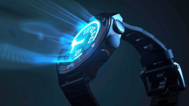 A seamless interface of a smartwatch projecting a 3D hologram of a fitness tracker