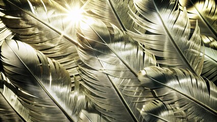 Silver metallic feathers shining in the light, silver, metallic, feathers, shiny, light, texture, abstract