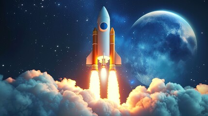Cartoon Spaceship Launch
