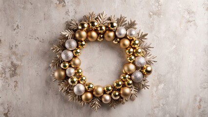 Modern golden Christmas wreath featuring sleek design and elegant metallic finish, Holiday, festive, decoration, ornament