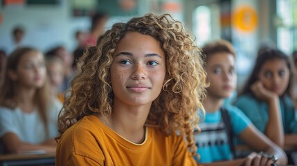 Obraz premium Smiling Student in a Classroom