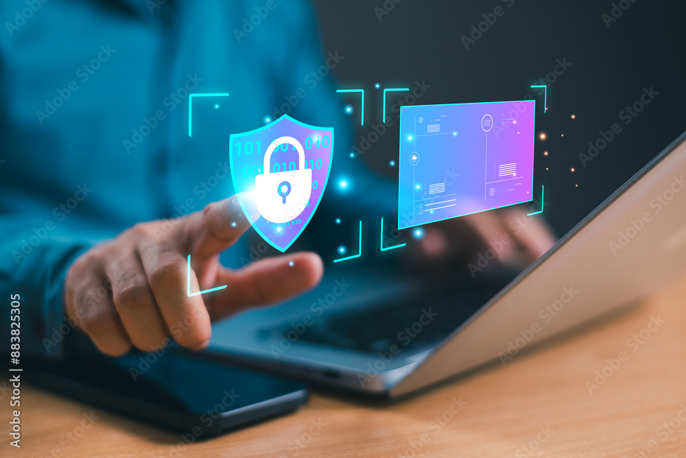 Poster cyber security, information privacy secure technology system concept. cybersecurity privacy concepts