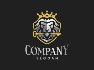 Lion king with key for real estate logo design vector