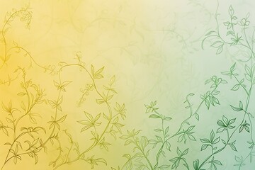 A minimalist floral background with a gradient from yellow to green, featuring delicate line drawings of vines, smooth transitions, and a natural feel