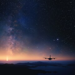 Obraz premium An advanced exoplanet exploration drone sending back data to a space observatory on Earth at night with stars shining brightly in the sky