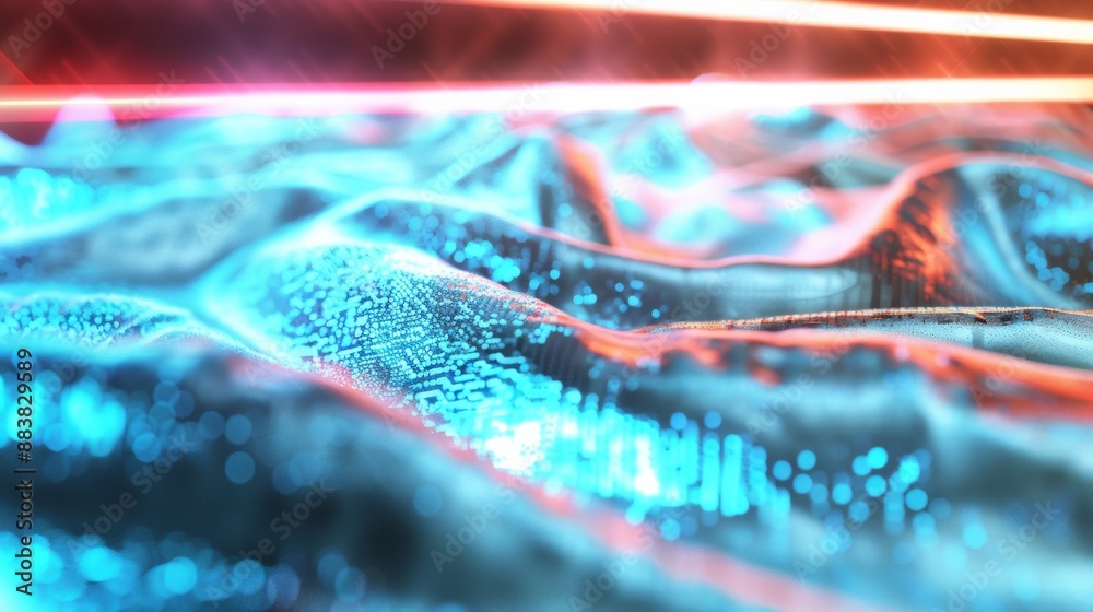 Poster Digital Neon Waves: Abstract Pattern for Futuristic and Modern Presentation Backgrounds