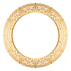 Indian flower mandala art with luxury golden circle frame transparent vintage gold circular pattern