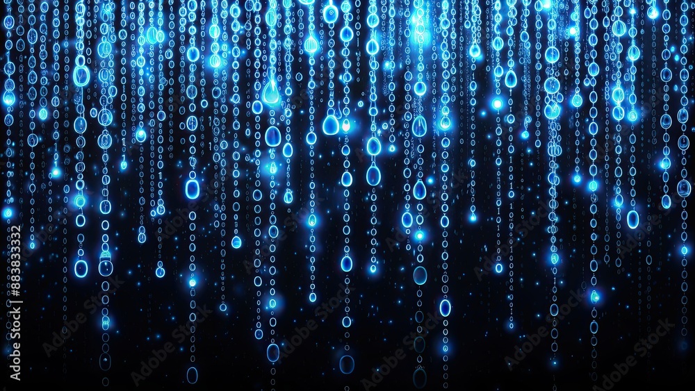 Wall mural abstract of blue rain binary digits on black background, digital, technology, binary code, data, abs
