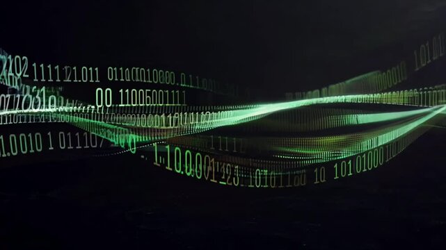 binary code streaming waves of green digital information and data Generative AI