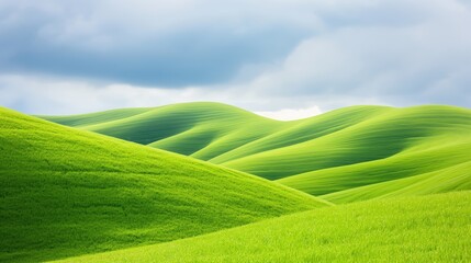 Rolling green hills under a cloudy sky, peaceful, pastoral, natural beauty