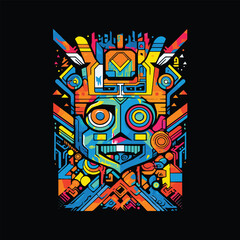 colorful retro style t-shirt design I illustration of an background