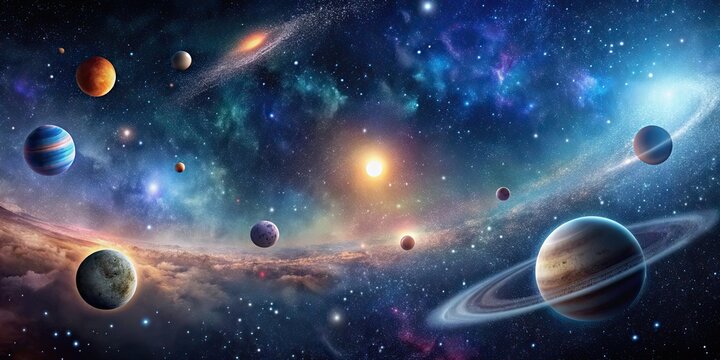 Fototapeta A stunning starry night sky filled with galaxies and planets , universe, space, cosmos, astronomical, stars, galaxies