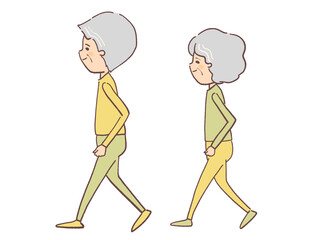 歩くシニア男性と女性のイラスト