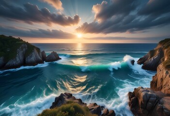 Beautiful beach scenery, high angle view of the sea