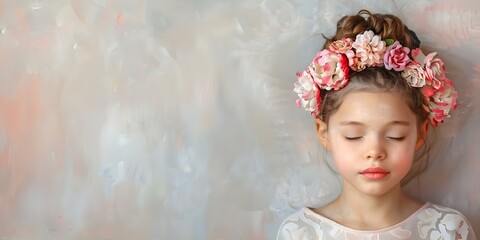 Fototapeta premium Modern abstract oil painting of young girl with flower hair in Impressionism style. Concept Art, Oil painting, Abstract, Impressionism, Young girl, Flower hair