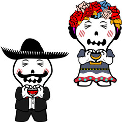 mexican character skull cartoon couple pack collection illiustration in vector format