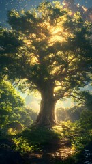 Fototapeta premium Biblical illustration, the Tree of Life whose fruit was eaten by Adam and Eve