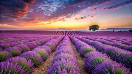 Peaceful landscape of a lavender field stretching into the horizon, lavender, dreams, field, endless, purple, calming