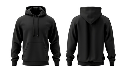 Black hoodie blank mockup template with front and back view, transparent background clothing design