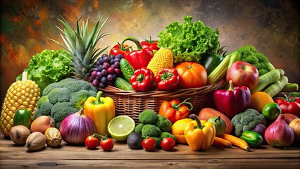 Ultra realistic food s of fresh and tempting fruits and vegetables , realistic, detailed, food, s, fruits, vegetables, fresh
