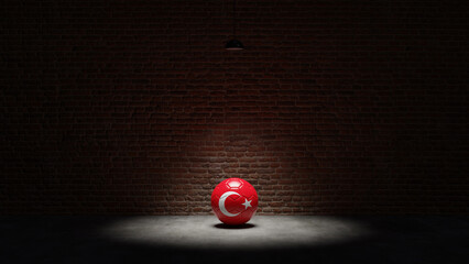 Flag of Turkey on Soccer Ball Under Spotlight