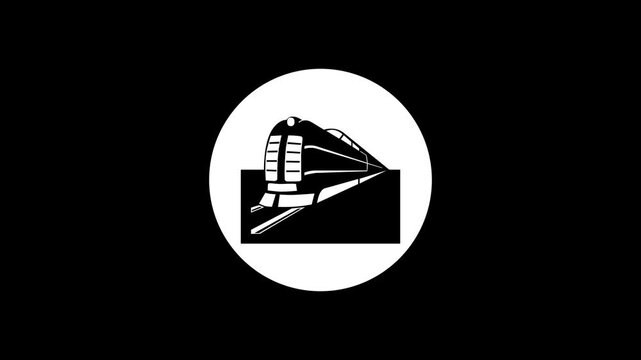 Diesel locomotive icon white color simple shape circle animation black background