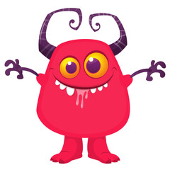 Naklejka premium Funny cartoon monster with funny face. Halloween vector illustration. Great for package design or party decoration