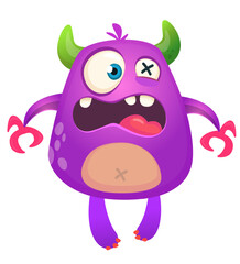 Naklejka premium Funny cartoon monster with funny face. Halloween vector illustration. Great for package design or party decoration