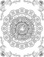 Printable mandala coloring page for kids and adults with affirmation quote for self talk and self care. it helps to succeed and struggle against life to enjoy the tough journey
