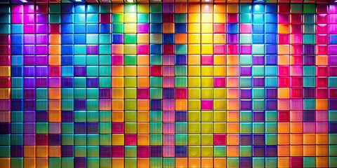 Fototapeta premium A vibrant wall made of neon-colored tiles, neon, colorful, tiles, bright, wall, background, texture, vibrant, pattern