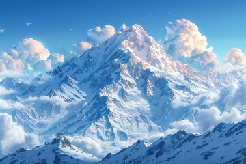 Obraz premium Mountains Enduring Elements Vector illustration of a rugged mountain range enduring various weather conditions, symbolizing natural strength and resilience.