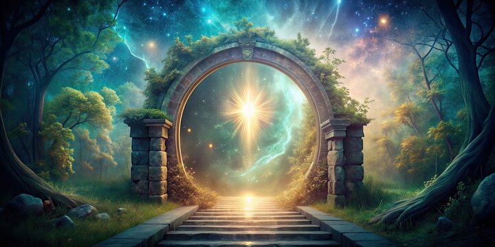 A mystical portal leading to alternate realms, filled with magical energy and unknown adventures, portal, journey