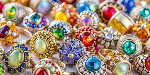 Fototapeta premium A beautiful assortment of rings in various styles and colors , jewelry, fashion, accessories, diamonds, gemstones, gold