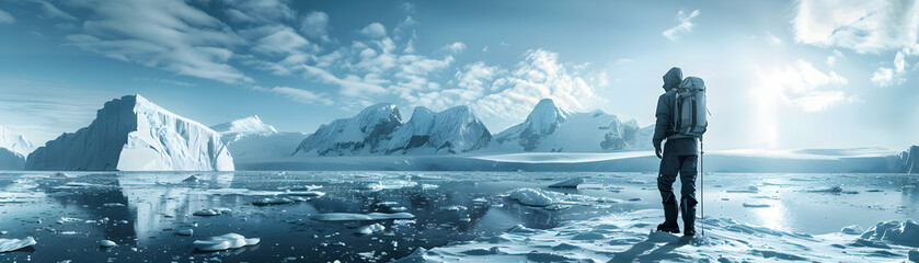 Photo Realistic Glaciologist Using Digital Tools and Ice Core Sampling in Polar Region   Climate Change Impact