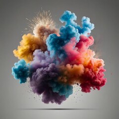 Set of colorful smoke explosions and blasts isolated on transparent background.