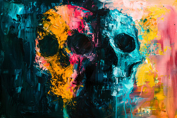 Fototapeta premium Deux têtes de mort en peinture