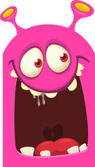 Funny cartoon monster character face expression. Illustration of cute and happy creature design for Halloween party decoration or package design