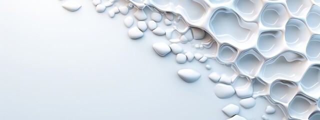  A row of white objects is positioned on a white surface against a backdrop of a white wall