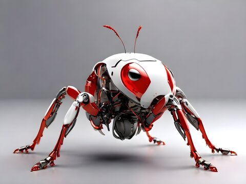Illustration 3d robot of ant paraponera clavata proposional body, gradient black and red with white color body,