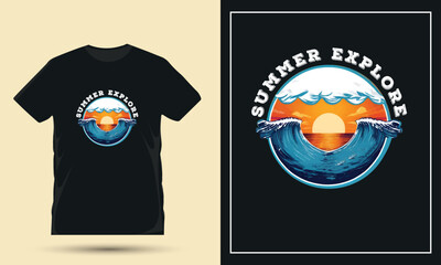 Summer explore tourism agency t shirt design template vector