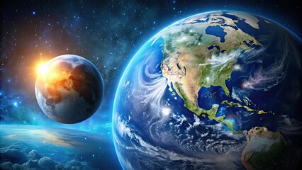 Obraz premium A stunning stock photo of the Earth and Moon in the vastness of space, earth, moon, space, universe, astronomy